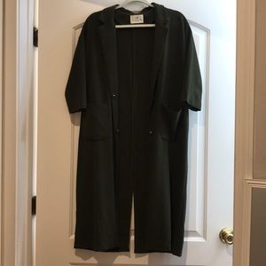 Long olive casual coat with short sleeves